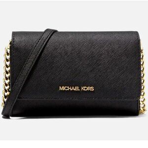 New Michael Kors Jet Set Travel Medium Phone Crossbody Saffiano Leather Black